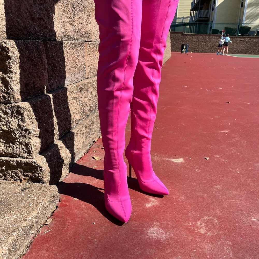 NWT ANN MICHELLE Vibrant " Hibiscus Pink Over the Knee Boots Size 9 Fits L 8 - Picture 8 of 10